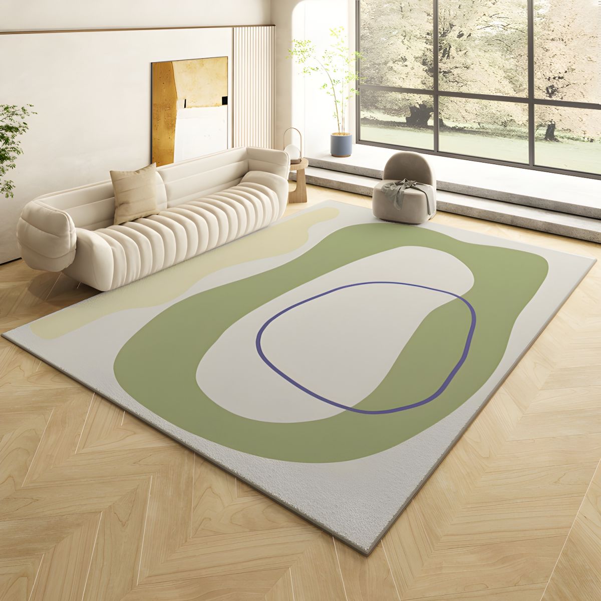 Contemporary Beige and Green Color Design Rug