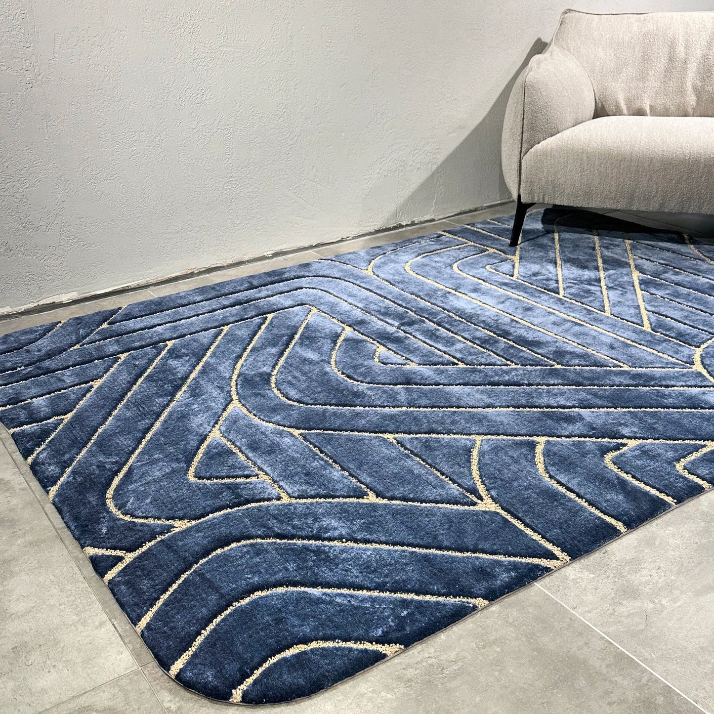Blue Hand Tufted Geometric Rug-Bisha-Rugs (Modern-)