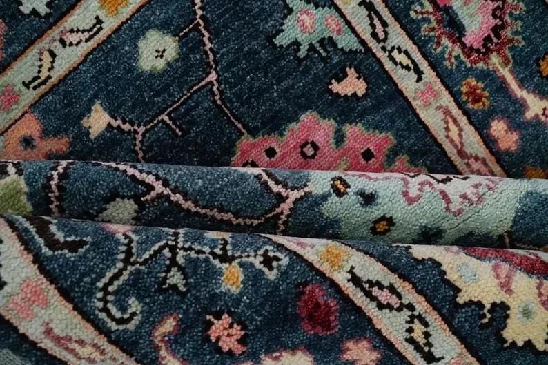 Hand-Knotted Oushak Rug - Indigo Blue Floral Medallion