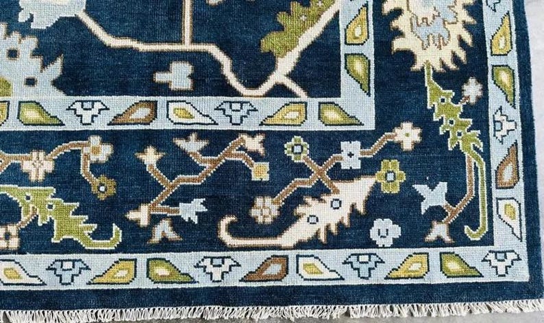 Magnificent Hand Knotted Oushak Rug in Blue & Green Color