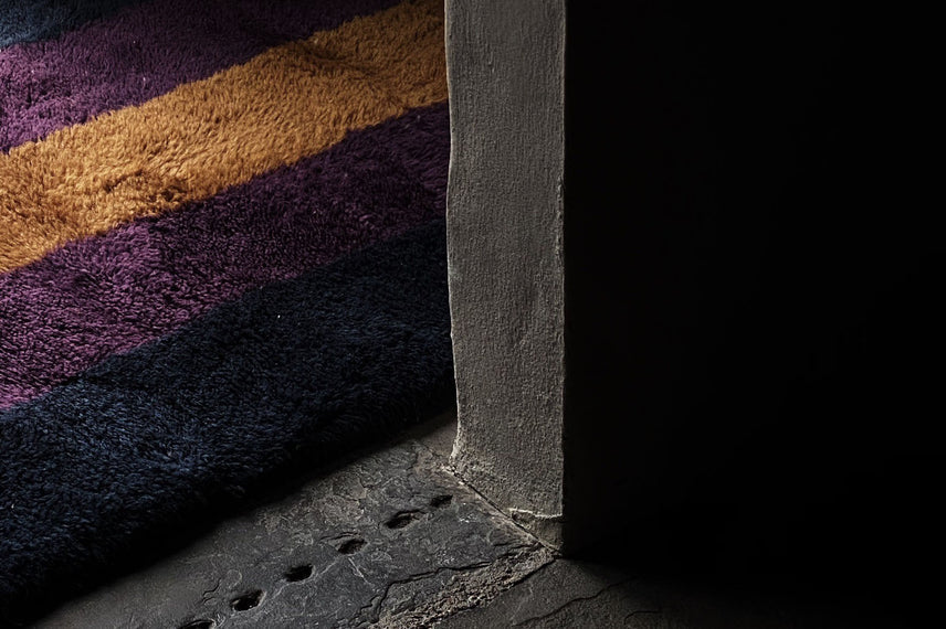 Blue, Purple & Gold Color Strip Rug for Living Room