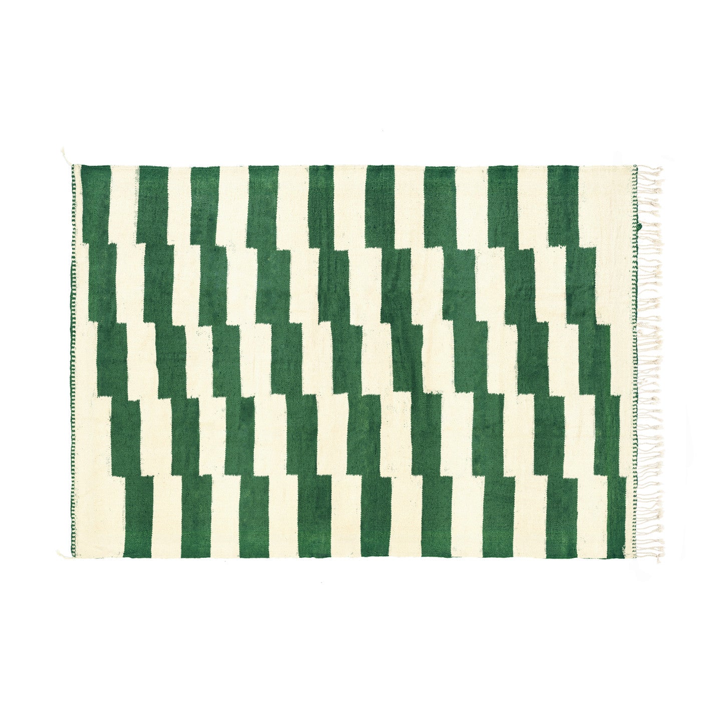 Steps II Emerald Green and Natural wool Bisha Rugs