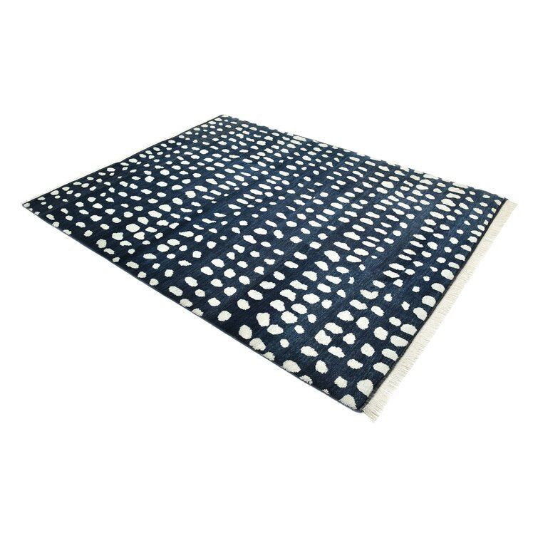 Blue and White Color Wool Area Rug