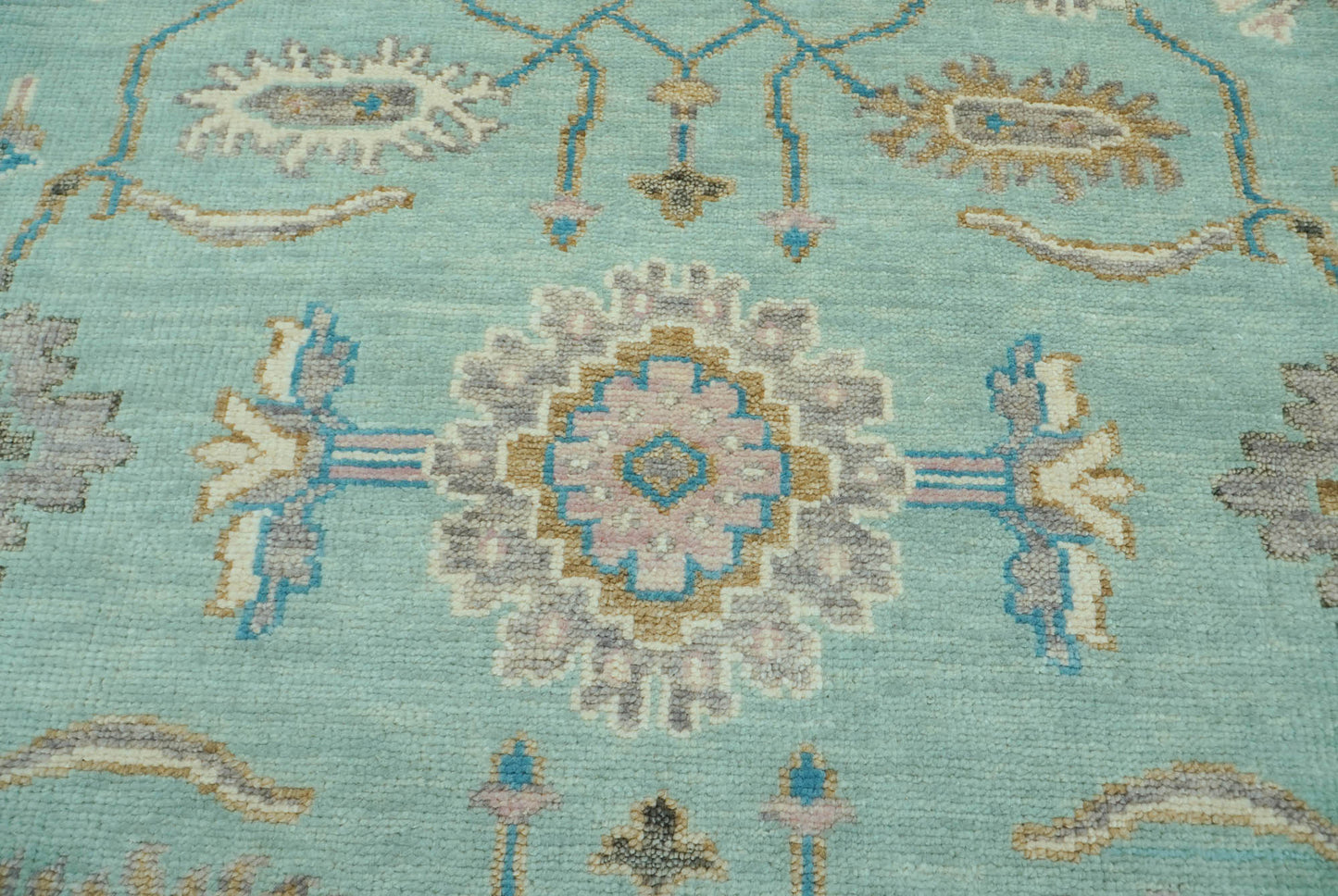 Aqua Hand Knotted Traditional Oushak  Wool Area Rug