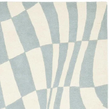 Light Blue and White Round Area Rug