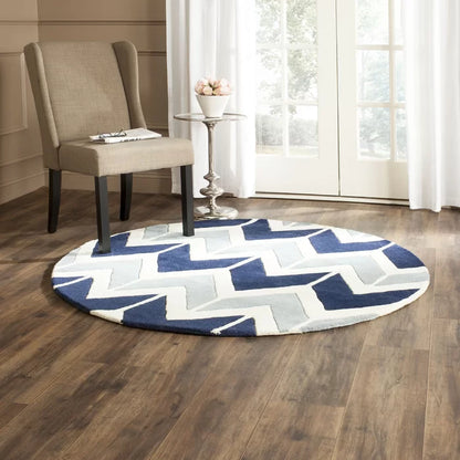 Blue & White Round Area Rug