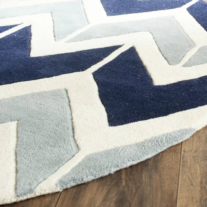 Blue & White Round Area Rug