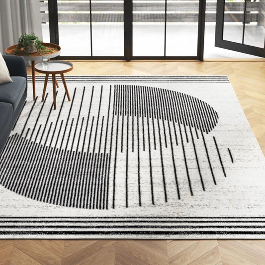 White Circle Line Area Rug