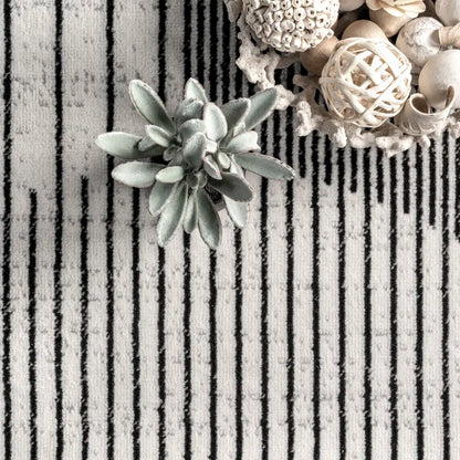 White Circle Line Area Rug