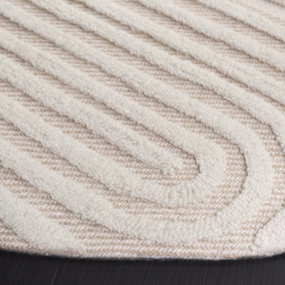 Round Beige Color Hand Tufted Rug-Bisha-Rugs