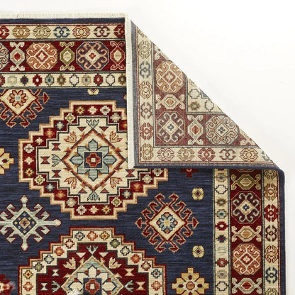 Traditional Persian Medallion Border Wool Navy Blue