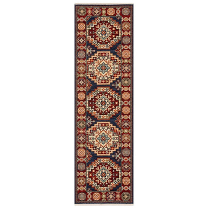 Traditional Persian Medallion Border Wool Navy Blue