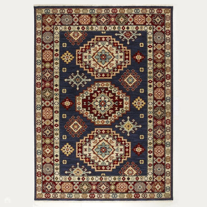 Traditional Persian Medallion Border Wool Navy Blue