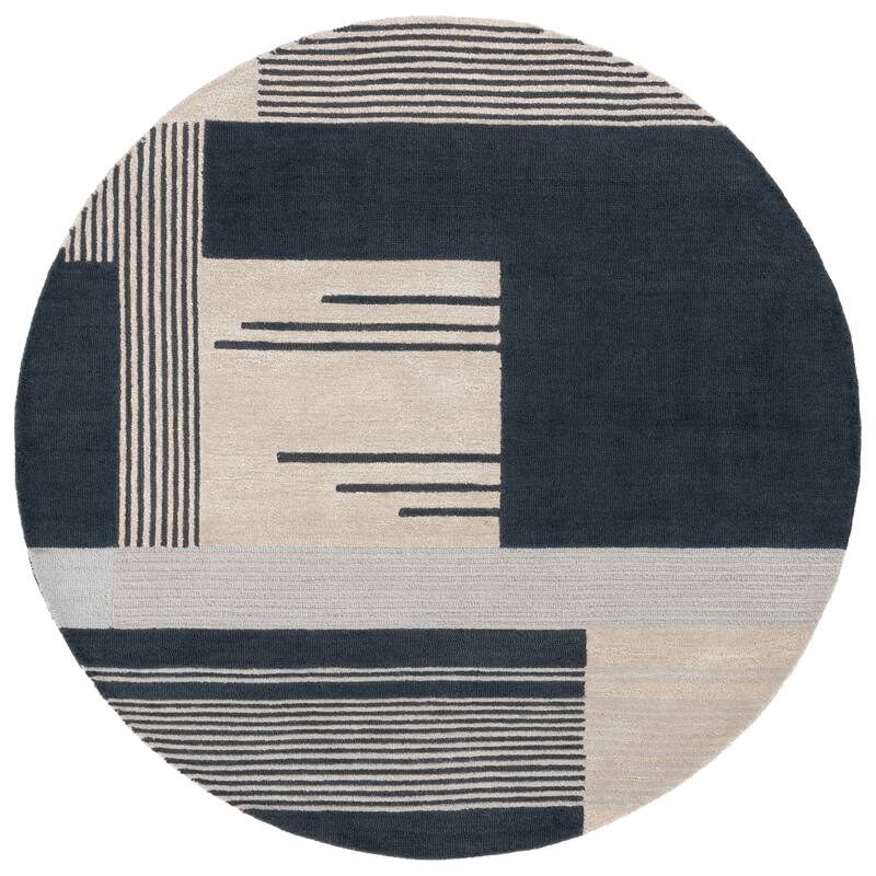 Hand-Tufted Round Mid-Century Modern Wool Rug-Bisha-Rugs