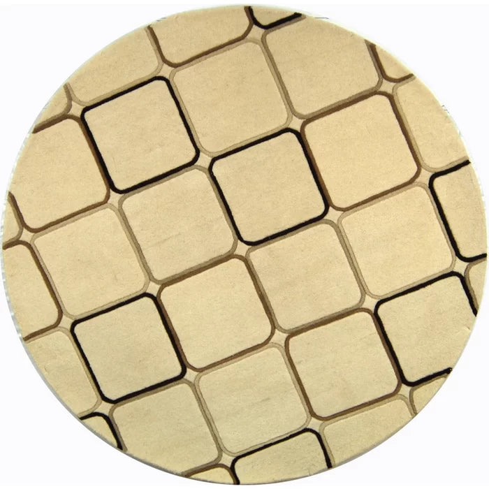 White Round Rug with Geometrical Patterns for Bedroom & Living Room.
