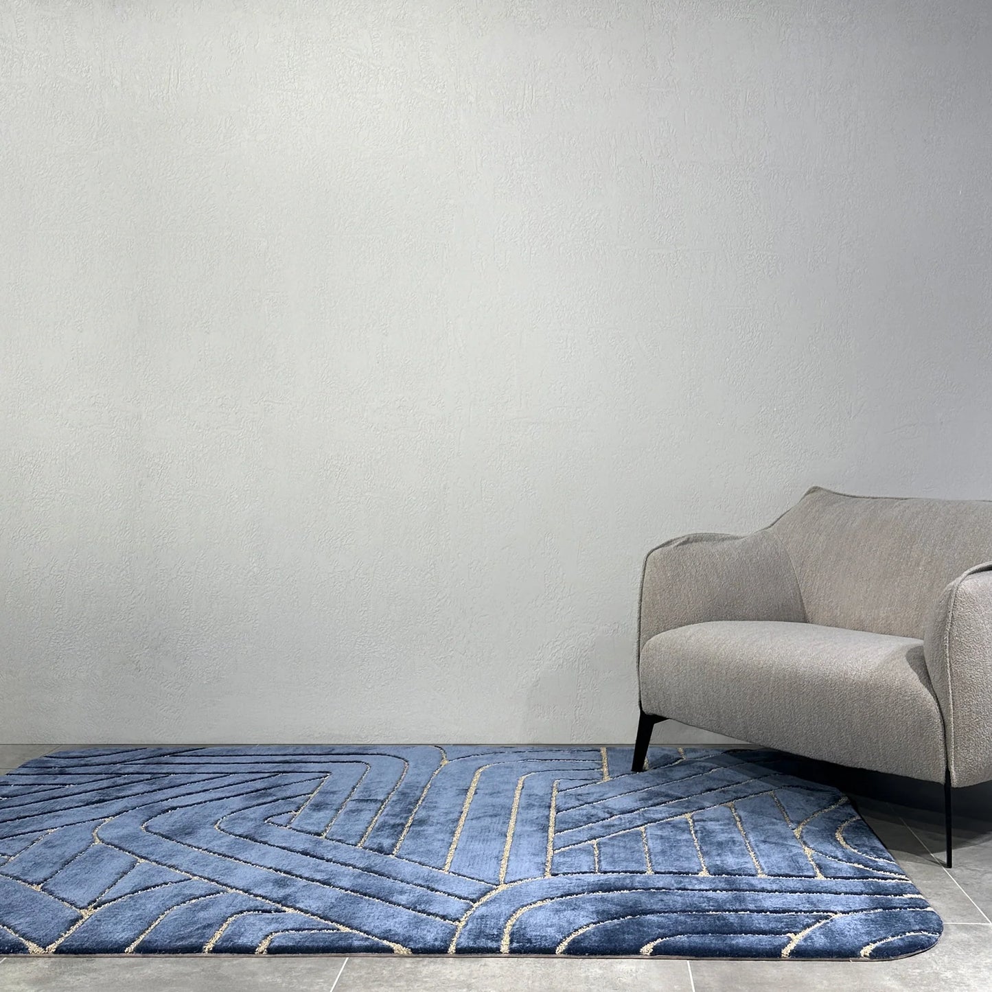 Blue Hand Tufted Geometric Rug-Bisha-Rugs (Modern-)