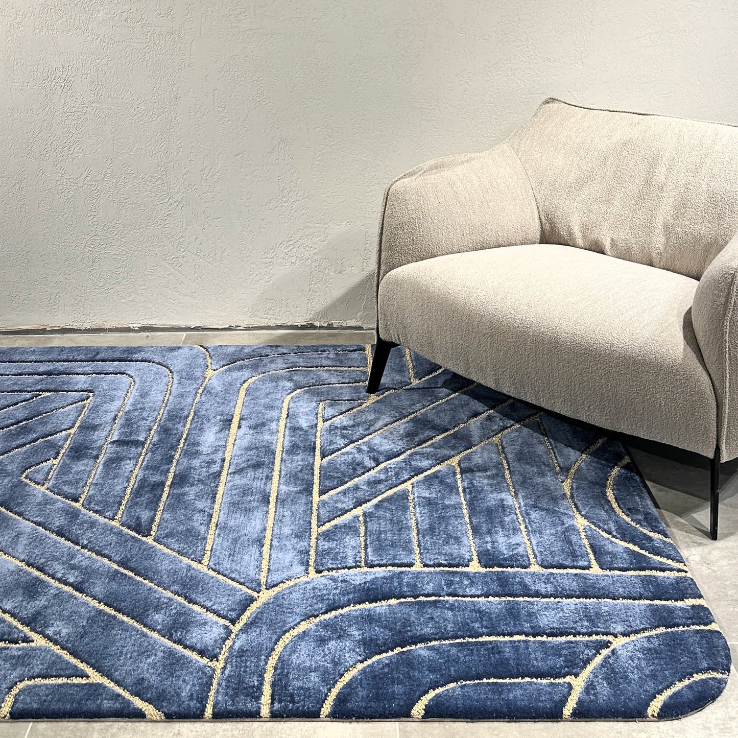 Blue Hand Tufted Geometric Rug-Bisha-Rugs (Modern-)