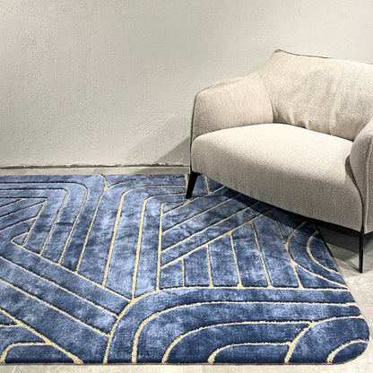 Blue Hand Tufted Geometric Rug-Bisha-Rugs (Modern-)