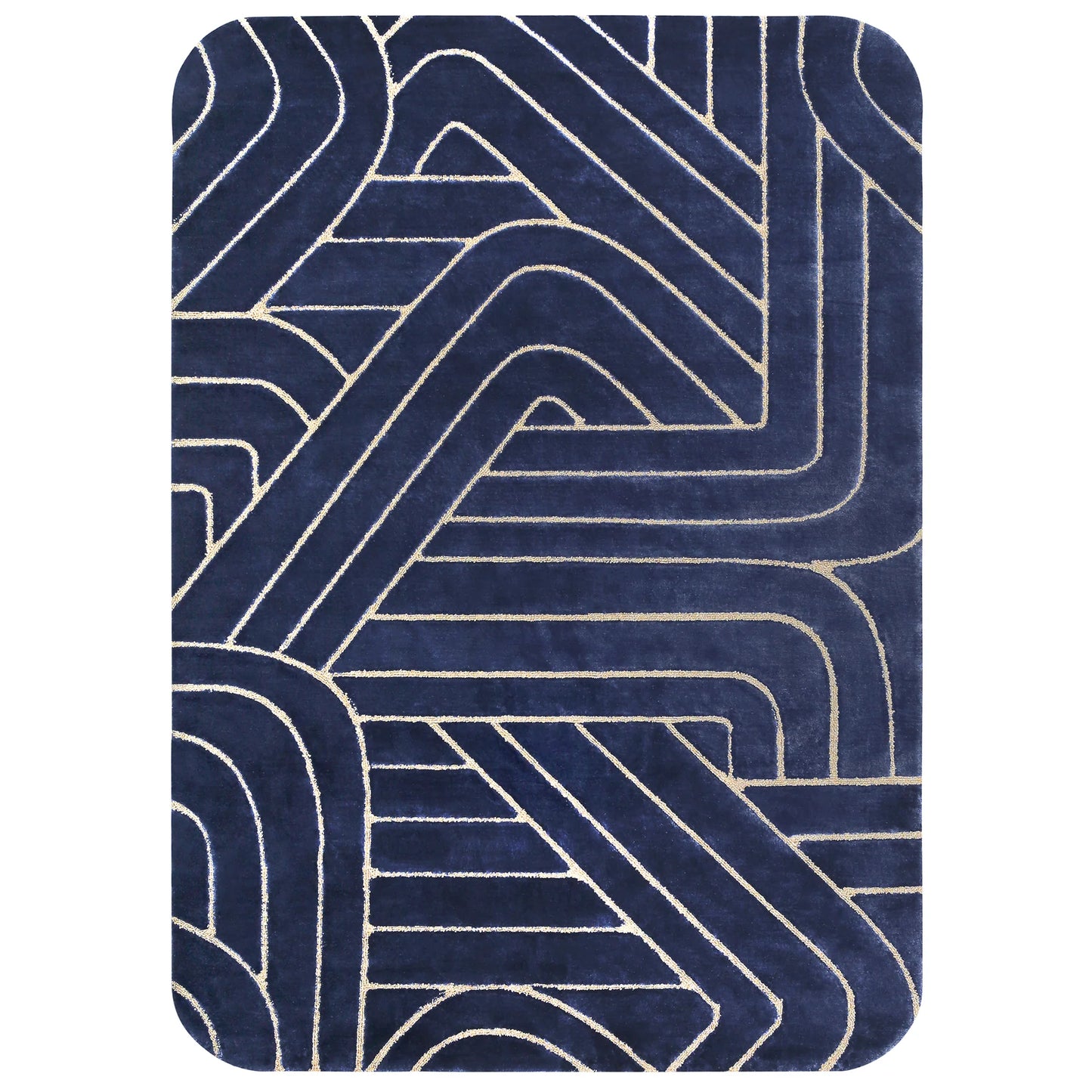 Blue Hand Tufted Geometric Rug-Bisha-Rugs (Modern-)
