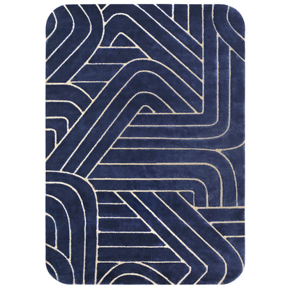 Blue Hand Tufted Geometric Rug-Bisha-Rugs (Modern-)