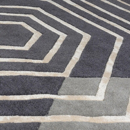 Gray and Dark Gray Color Modern Hand Tufted Design Rug