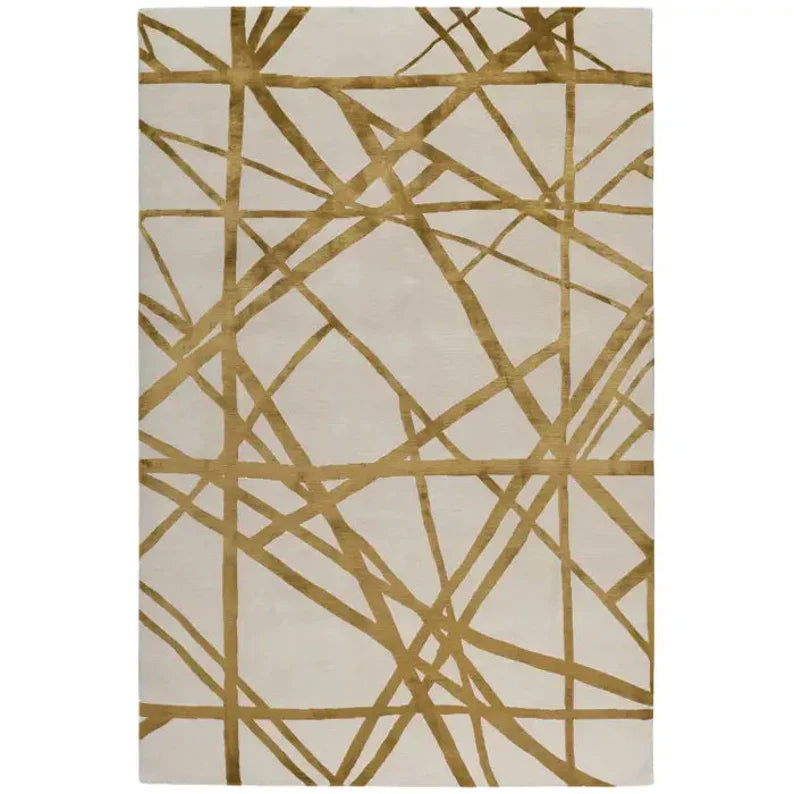Beige and Gold Color Geomatrical Design Rug