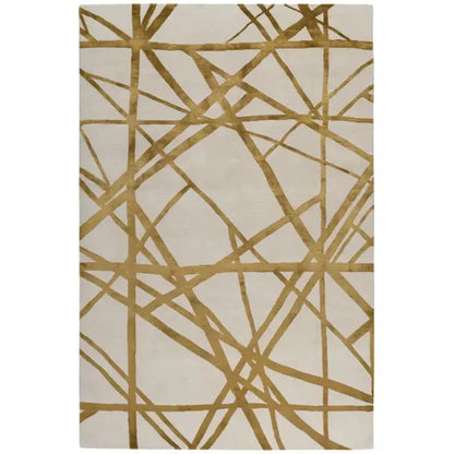 Beige and Gold Color Geomatrical Design Rug
