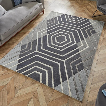Gray and Dark Gray Color Modern Hand Tufted Design Rug