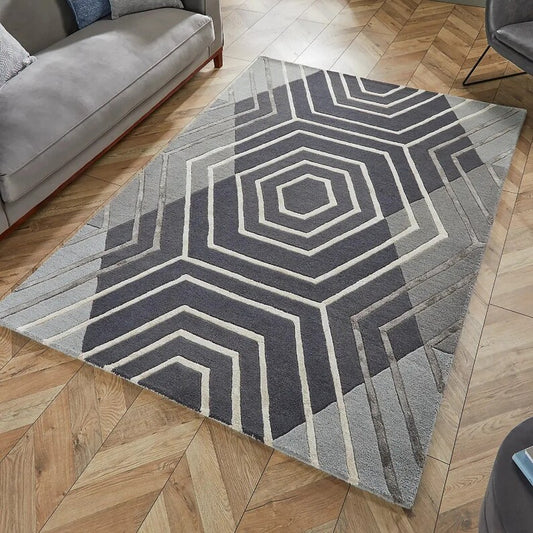 Gray and Dark Gray Color Modern Hand Tufted Design Rug