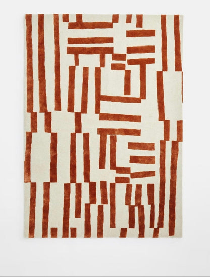Jarrett Hand-Tufted Rust & Medium White Modern Design Area Rug-Bisha Rugs