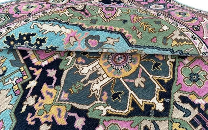 Hand-Knotted Oushak Wool Rug - Blue Turkish Floral Rug
