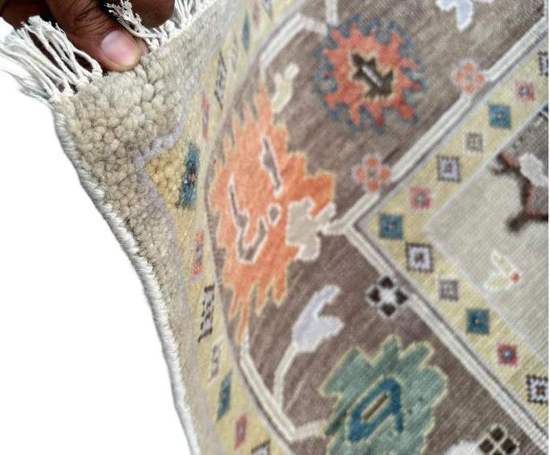 Hand-Knotted Wool Oushak Rug - Grey Turkish Antique Style