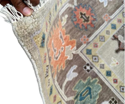 Hand-Knotted Wool Oushak Rug - Grey Turkish Antique Style