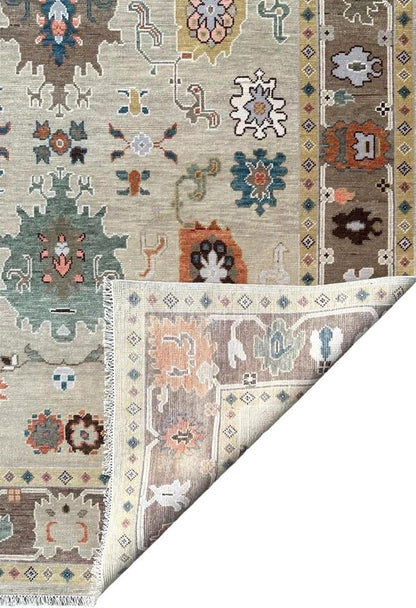 Hand-Knotted Wool Oushak Rug - Grey Turkish Antique Style