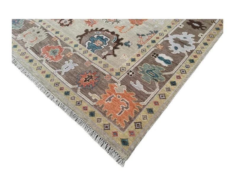 Hand-Knotted Wool Oushak Rug - Grey Turkish Antique Style