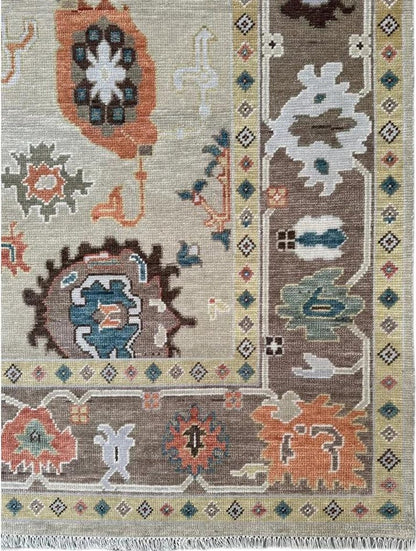 Hand-Knotted Wool Oushak Rug - Grey Turkish Antique Style