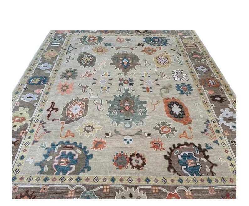 Hand-Knotted Wool Oushak Rug - Grey Turkish Antique Style