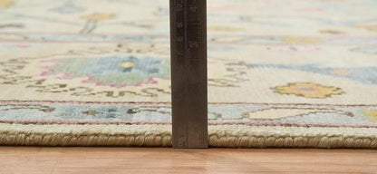 Beige Oushak Rug: Hand-Knotted Turkish Wool Rug