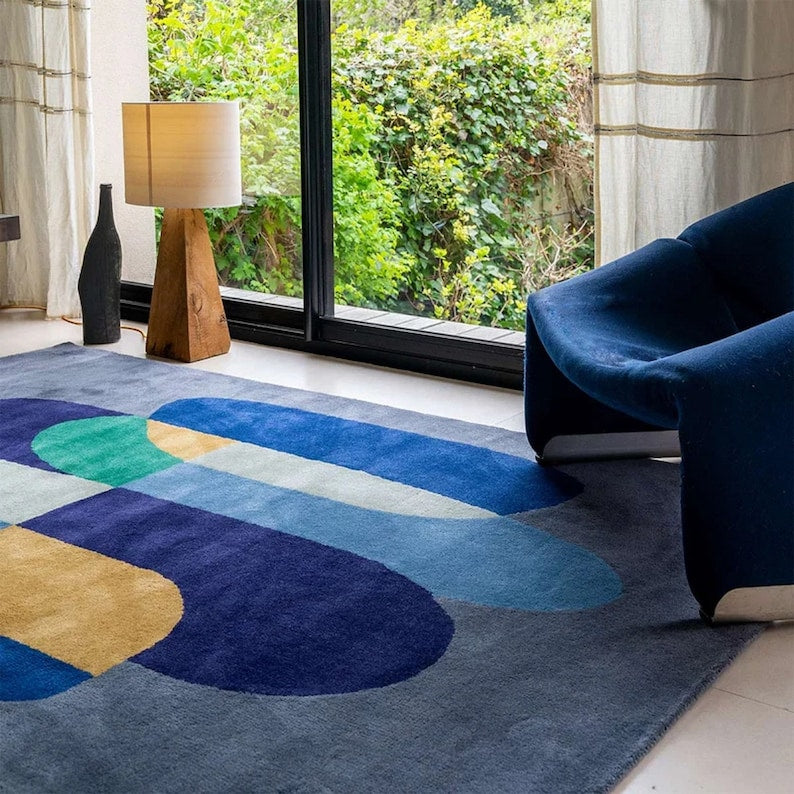 Modern Design Blue Color Hand-Tufted Rug-Bisha Rugs