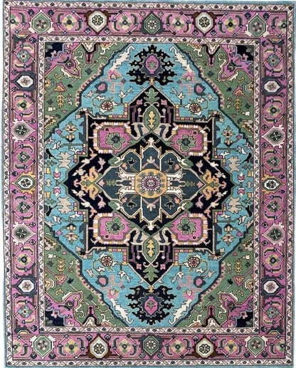 Hand-Knotted Oushak Wool Rug - Blue Turkish Floral Rug