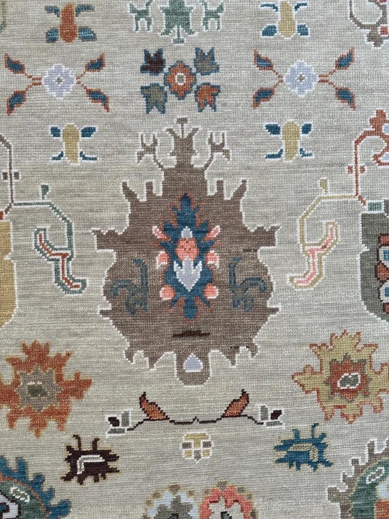 Hand-Knotted Wool Oushak Rug - Grey Turkish Antique Style