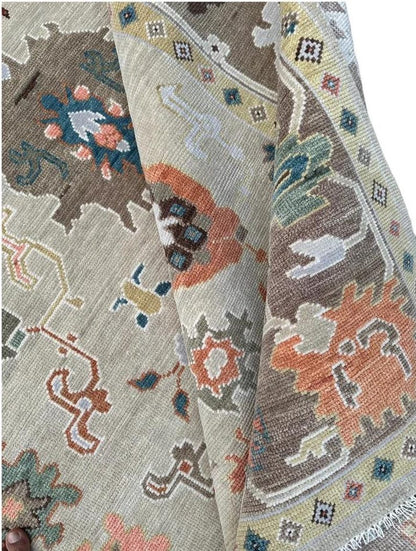 Hand-Knotted Wool Oushak Rug - Grey Turkish Antique Style