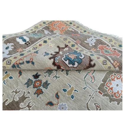 Hand-Knotted Wool Oushak Rug - Grey Turkish Antique Style
