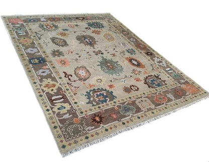 Hand-Knotted Wool Oushak Rug - Grey Turkish Antique Style