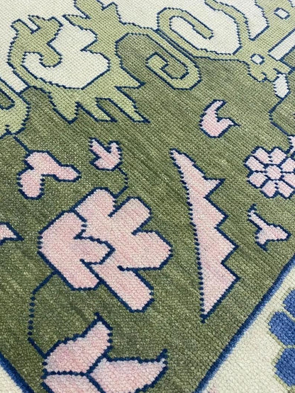 Blue Oushak Rug: Hand-Knotted Wool & Cotton Turkish Rug