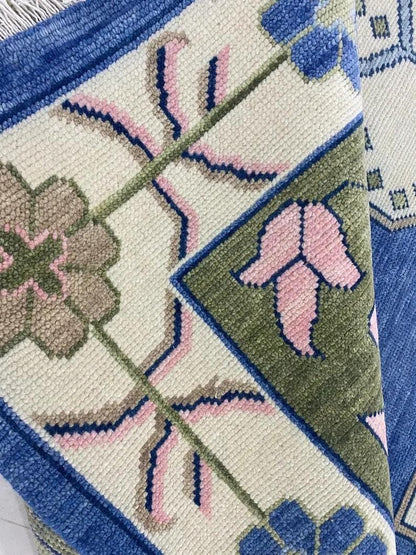 Blue Oushak Rug: Hand-Knotted Wool & Cotton Turkish Rug
