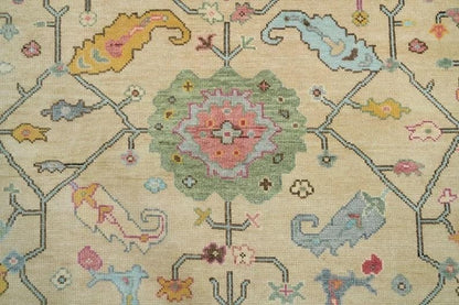 Beige Oushak Rug: Hand-Knotted Turkish Wool Rug