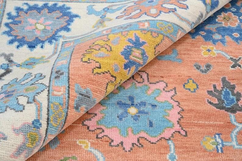 Handmade Oushak Wool Rug - Peach, Ivory & Brown Floral Medallion