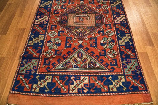 Turkish Oushak Rug Navy Blue & Orange Color  Turkish Vintage Wool Area Rug