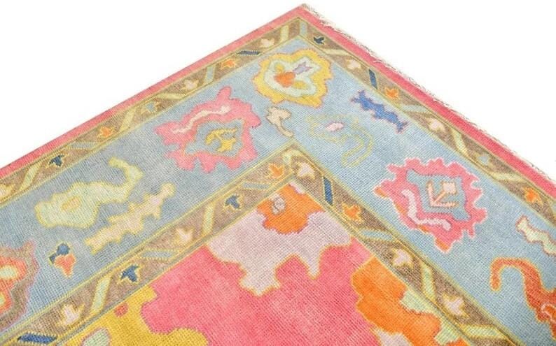 Pink Oushak Rug: Hand-Knotted Wool Turkish Rug